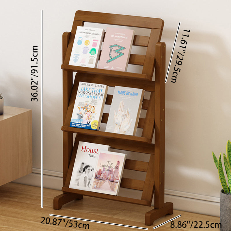 Contemporary 3-Tier Bamboo Rattan-Weave Bookshelf, Square Oblique Design for Living Room