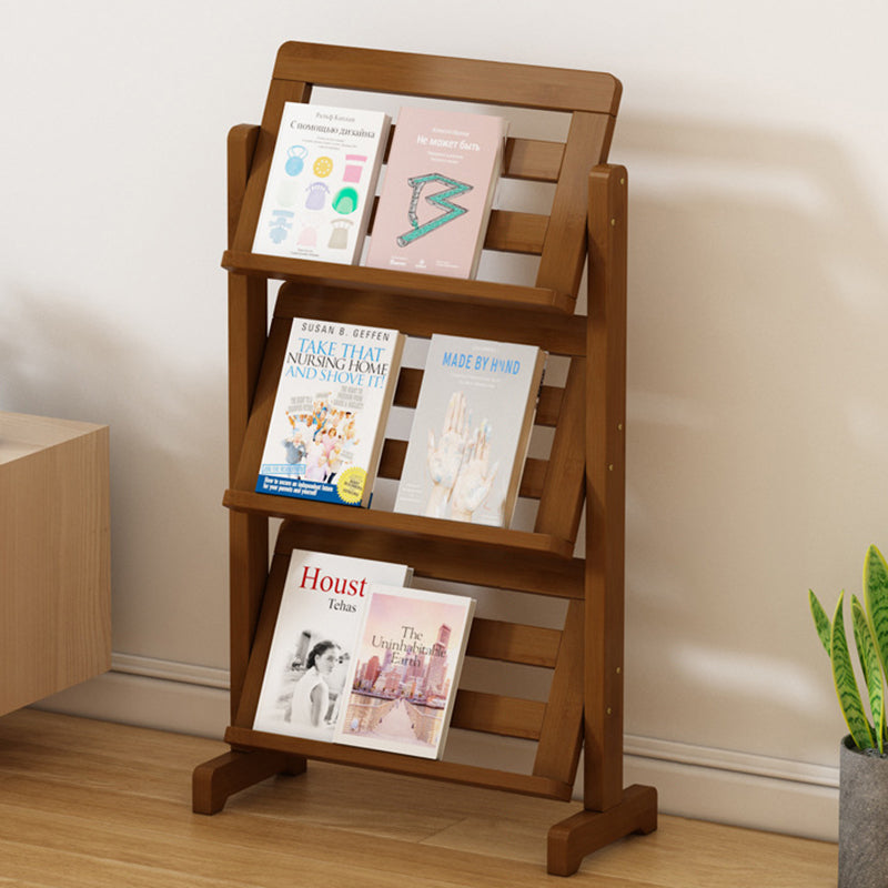 Contemporary 3-Tier Bamboo Rattan-Weave Bookshelf, Square Oblique Design for Living Room
