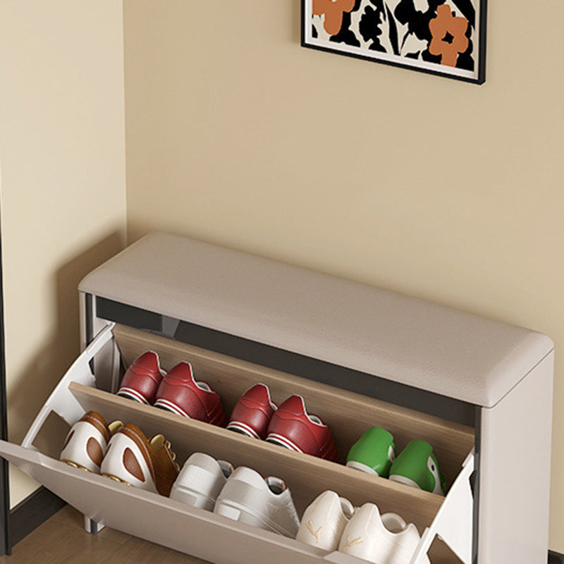 Modern Minimalist PU Leather Shoe Storage Bench with Pine Wood Legs - 2-Tier Rectangular Entryway Organizer