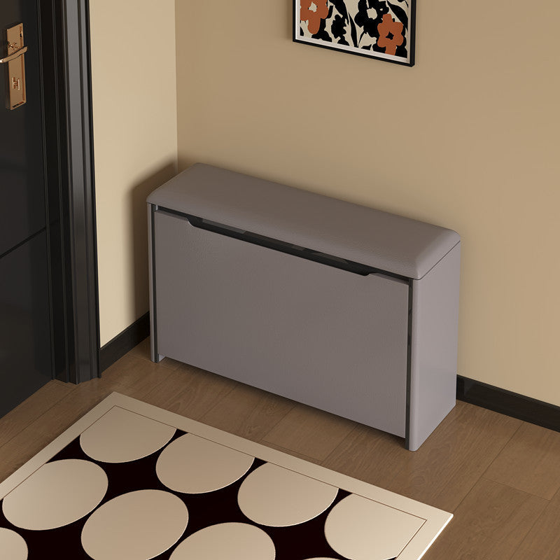 Modern Minimalist PU Leather Shoe Storage Bench with Pine Wood Legs - 2-Tier Rectangular Entryway Organizer