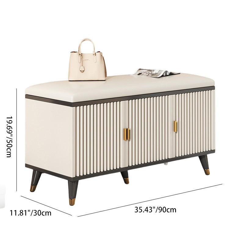 Contemporary Nordic Cream 2-Tier Rectangular Shoe Storage Rack – Faux Leather Cubes, Synthetic Board Construction, Entryway Organizer
