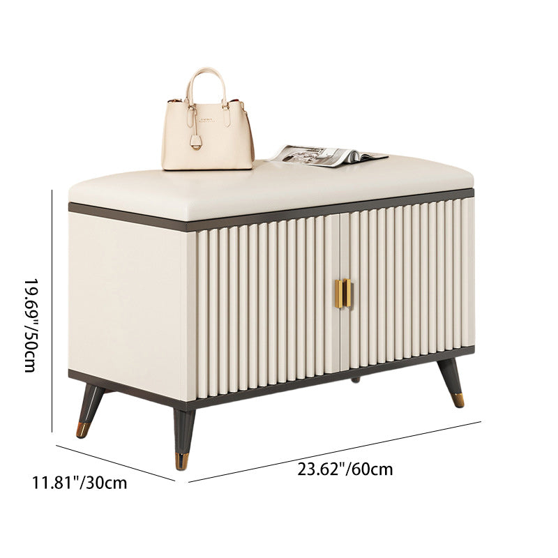 Contemporary Nordic Cream 2-Tier Rectangular Shoe Storage Rack – Faux Leather Cubes, Synthetic Board Construction, Entryway Organizer