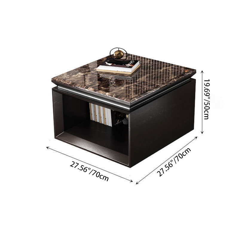 Modern Minimalist 2-Tier Square End Table with Marble, Solid Wood, Resin & Stainless Steel – Living Room