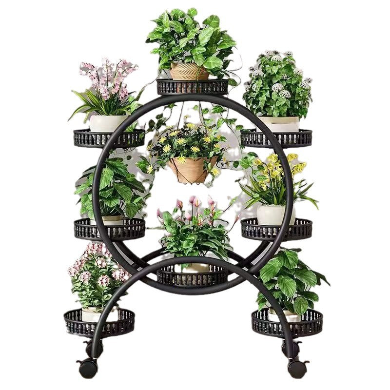 Modern Minimalist Round Ferris Wheel-Shaped Iron Display Rack, Movable with 4/6/8 Trays – Ideal Balcony Organizer
