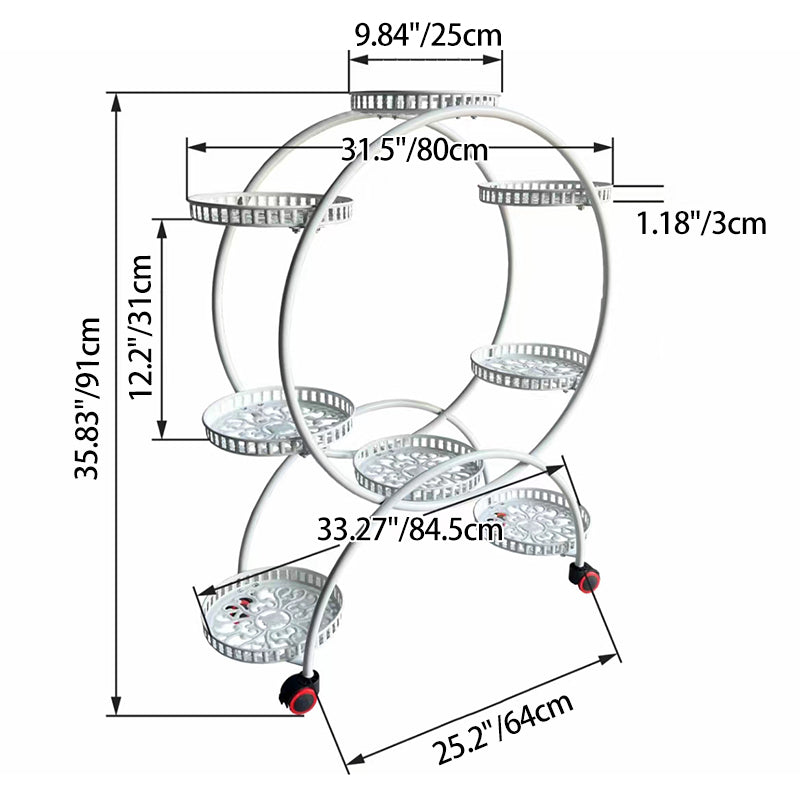 Modern Minimalist Round Ferris Wheel-Shaped Iron Display Rack, Movable with 4/6/8 Trays – Ideal Balcony Organizer