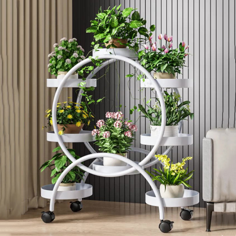 Modern Minimalist Round Ferris Wheel-Shaped Iron Display Rack, Movable with 4/6/8 Trays – Ideal Balcony Organizer