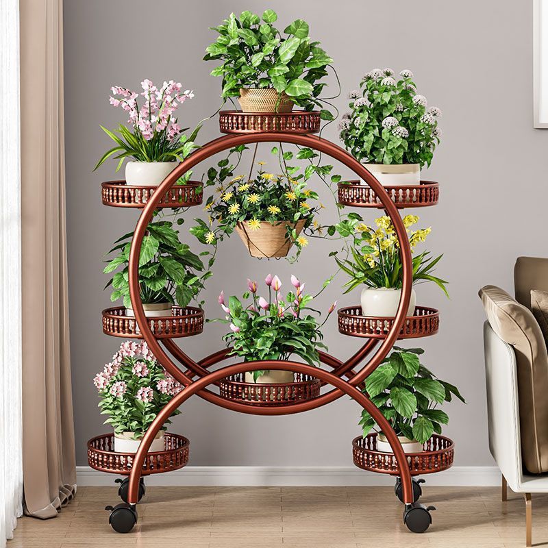 Modern Minimalist Round Ferris Wheel-Shaped Iron Display Rack, Movable with 4/6/8 Trays – Ideal Balcony Organizer