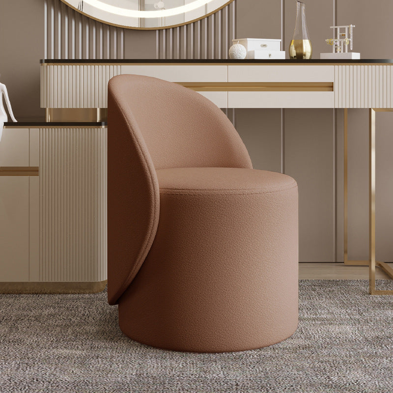 Nordic-Style Contemporary Vanity Stool in Faux Leather & Rubberwood — Cylindrical with Backrest and Swivel for Bedroom