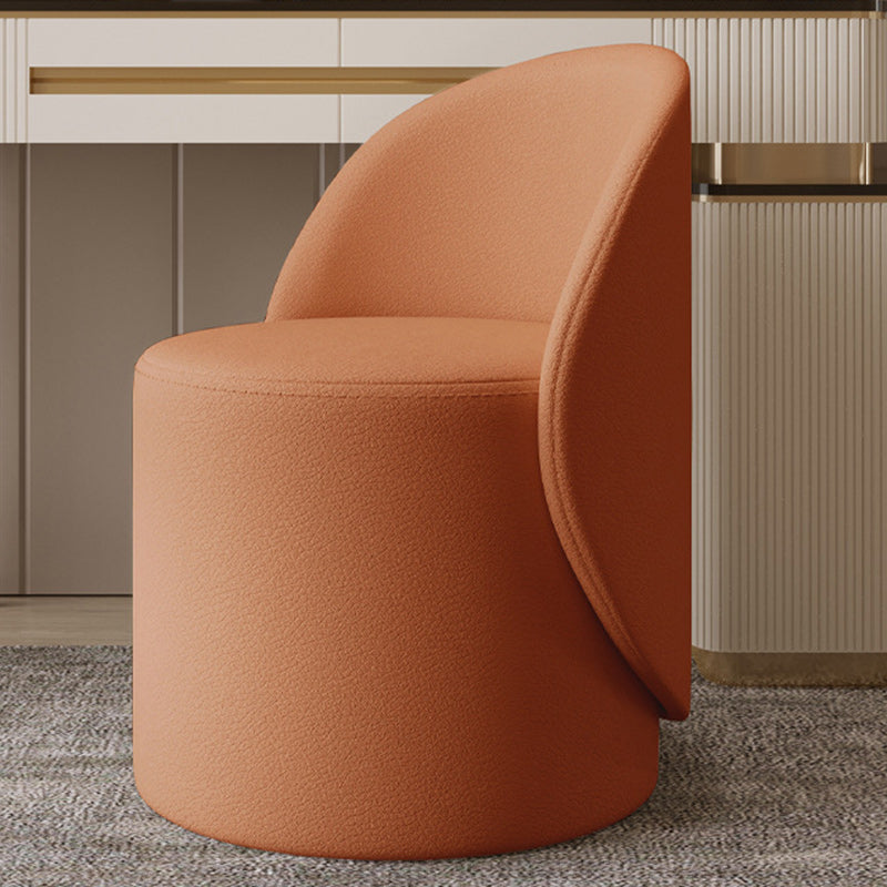 Nordic-Style Contemporary Vanity Stool in Faux Leather & Rubberwood — Cylindrical with Backrest and Swivel for Bedroom