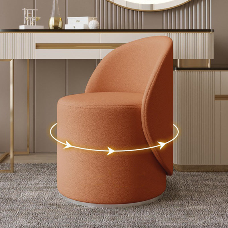 Nordic-Style Contemporary Vanity Stool in Faux Leather & Rubberwood — Cylindrical with Backrest and Swivel for Bedroom