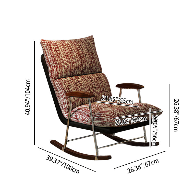 Traditional French Upholstered Velvet Rocking Chair with Rubberwood Frame and Iron Accents, Comfortable Backrest & Armrests for Living Room