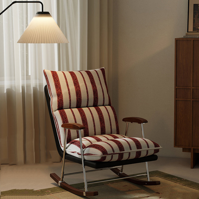 Traditional French Upholstered Velvet Rocking Chair with Rubberwood Frame and Iron Accents, Comfortable Backrest & Armrests for Living Room