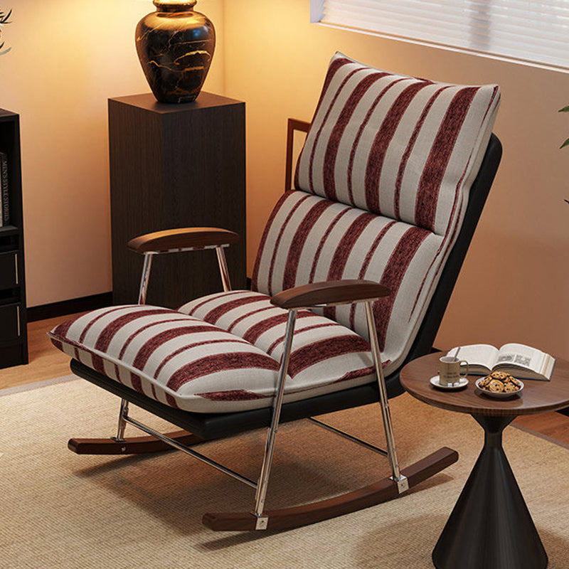 Traditional French Upholstered Velvet Rocking Chair with Rubberwood Frame and Iron Accents, Comfortable Backrest & Armrests for Living Room