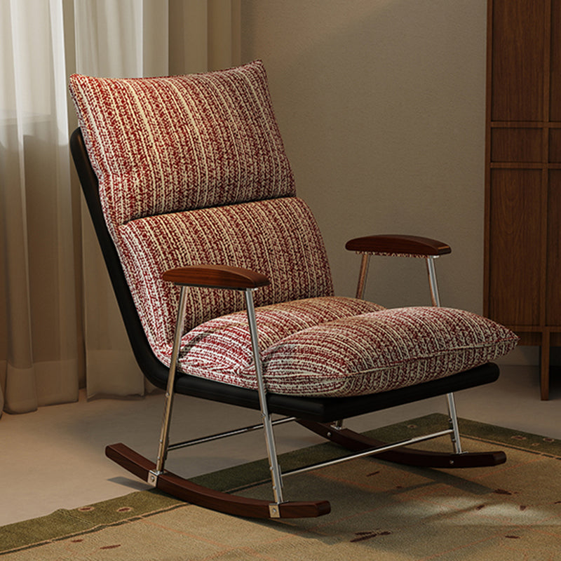 Traditional French Upholstered Velvet Rocking Chair with Rubberwood Frame and Iron Accents, Comfortable Backrest & Armrests for Living Room
