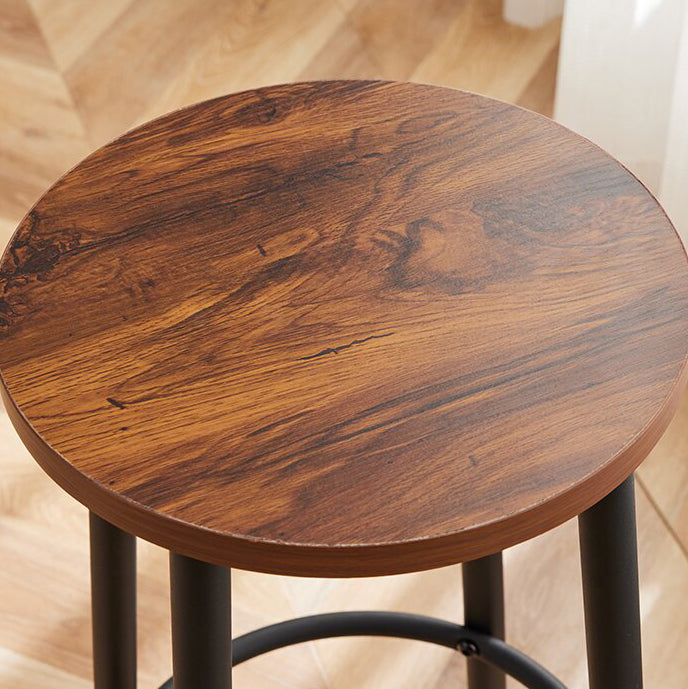 Sleek Modern Minimalist Wood & Iron Round Bar Stool with Footrest for Living Room & Dining Room