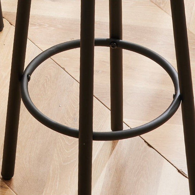 Sleek Modern Minimalist Wood & Iron Round Bar Stool with Footrest for Living Room & Dining Room