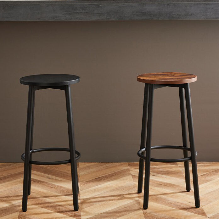 Sleek Modern Minimalist Wood & Iron Round Bar Stool with Footrest for Living Room & Dining Room
