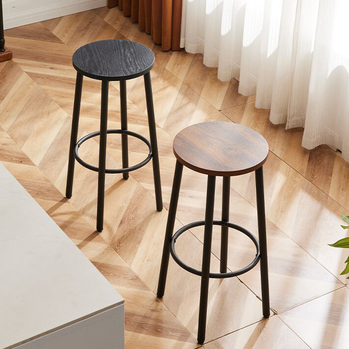 Sleek Modern Minimalist Wood & Iron Round Bar Stool with Footrest for Living Room & Dining Room