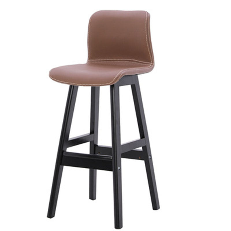 Contemporary Scandinavian PU Leather Bar Stool with Solid Wood Frame, Curved Square Seat and Backrest – Perfect for Dining Room
