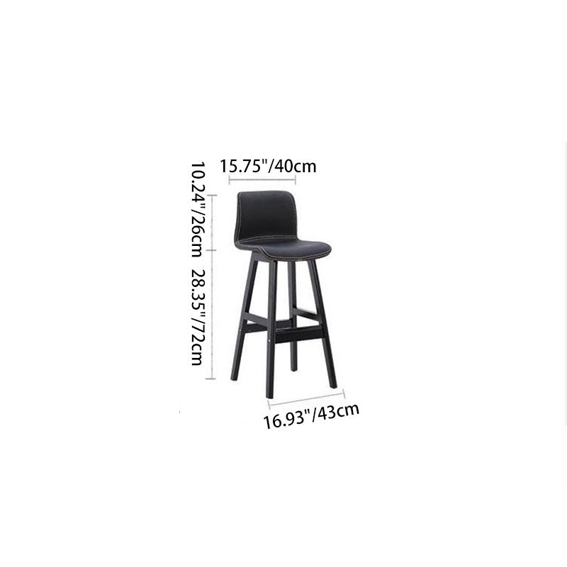 Contemporary Scandinavian PU Leather Bar Stool with Solid Wood Frame, Curved Square Seat and Backrest – Perfect for Dining Room