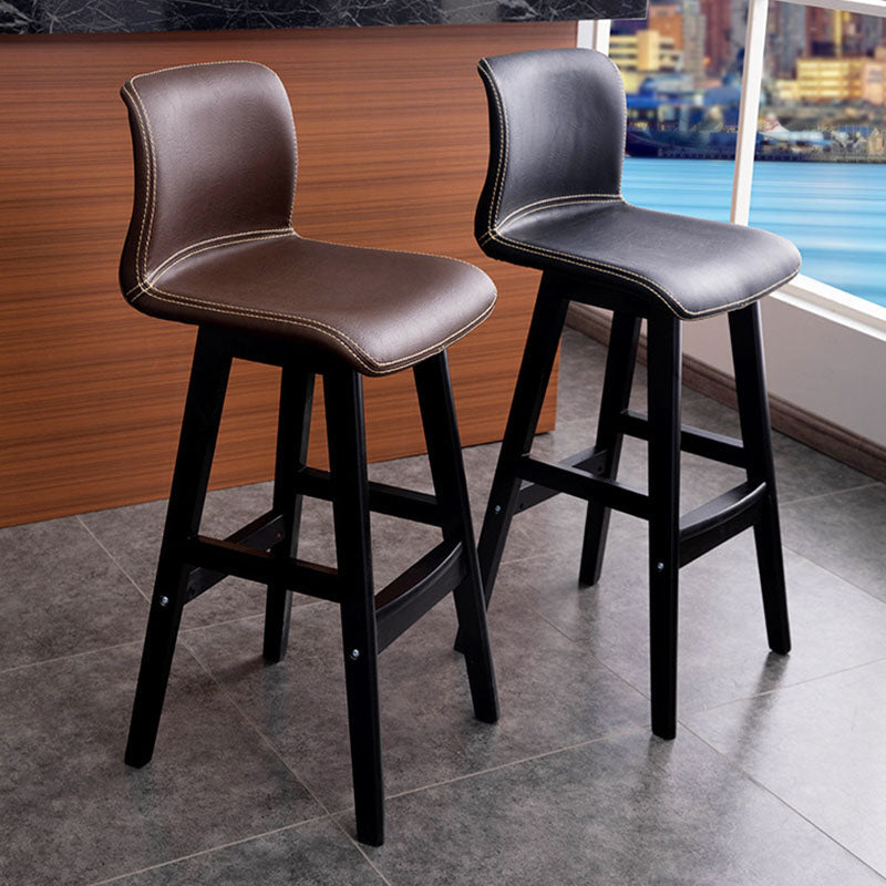 Contemporary Scandinavian PU Leather Bar Stool with Solid Wood Frame, Curved Square Seat and Backrest – Perfect for Dining Room
