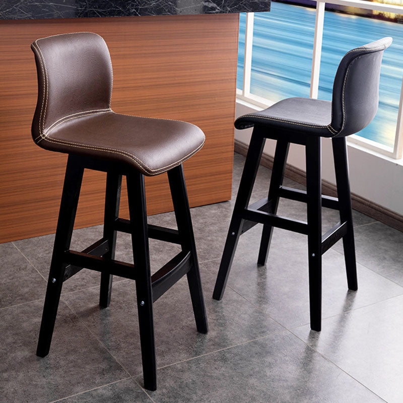 Contemporary Scandinavian PU Leather Bar Stool with Solid Wood Frame, Curved Square Seat and Backrest – Perfect for Dining Room