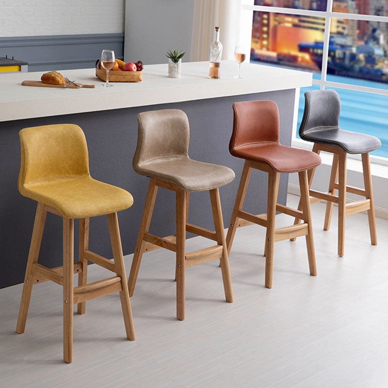 Contemporary Scandinavian PU Leather Bar Stool with Solid Wood Frame, Curved Square Seat and Backrest – Perfect for Dining Room