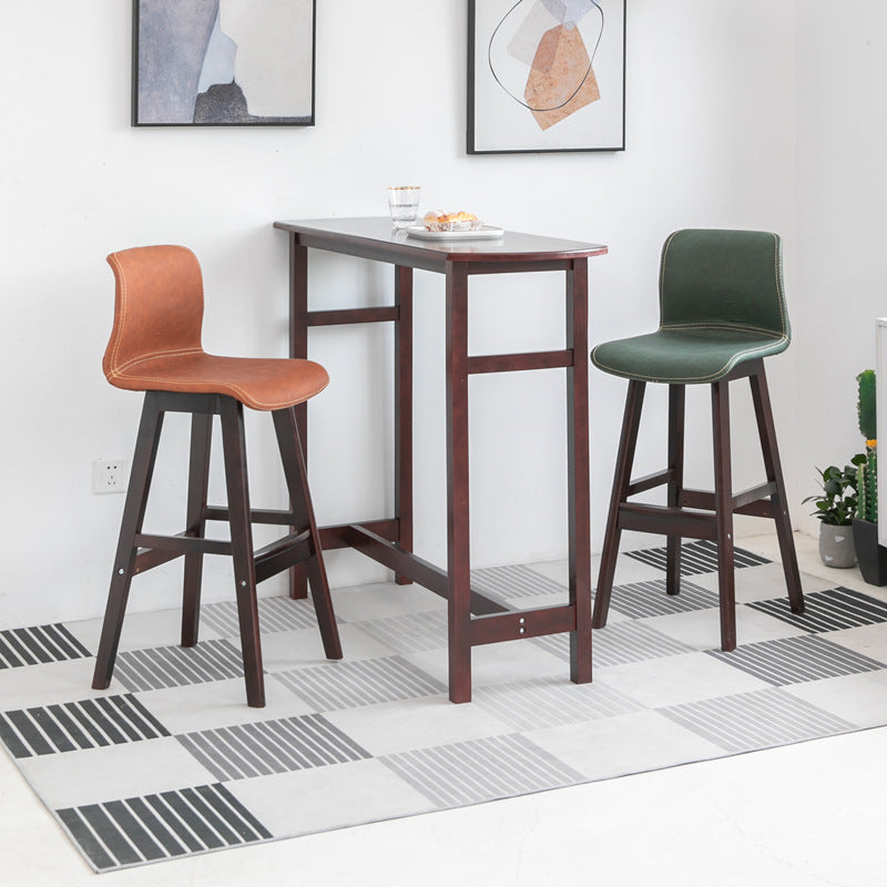 Contemporary Scandinavian PU Leather Bar Stool with Solid Wood Frame, Curved Square Seat and Backrest – Perfect for Dining Room