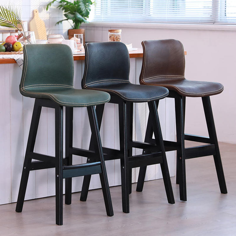 Contemporary Scandinavian PU Leather Bar Stool with Solid Wood Frame, Curved Square Seat and Backrest – Perfect for Dining Room