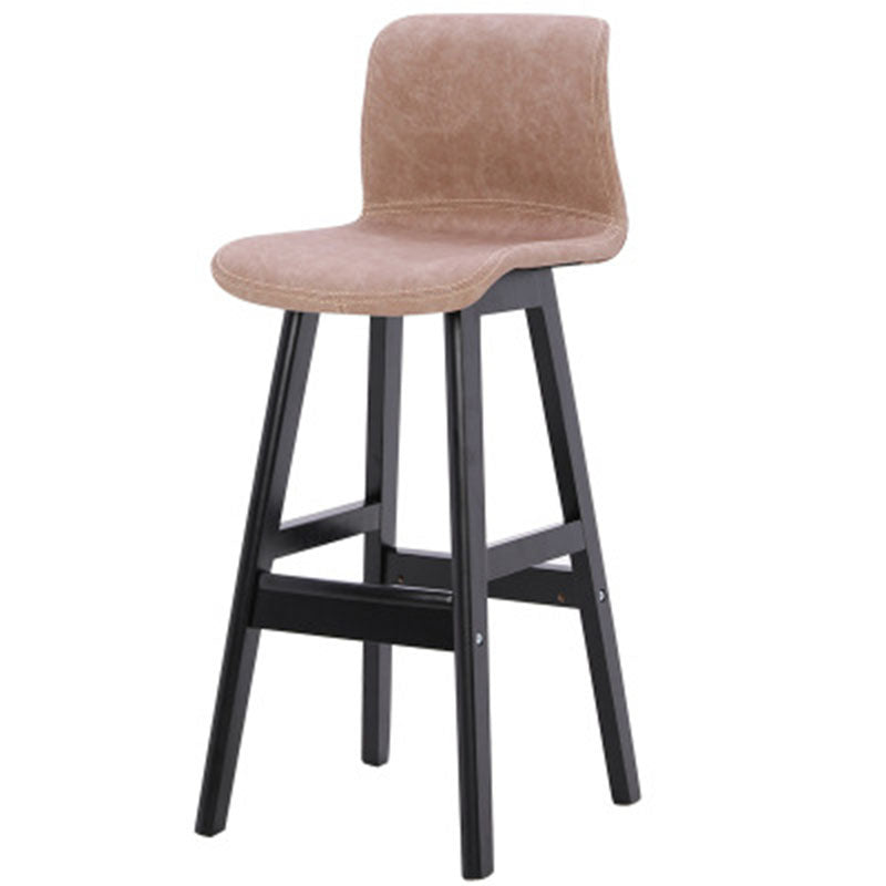 Contemporary Scandinavian PU Leather Bar Stool with Solid Wood Frame, Curved Square Seat and Backrest – Perfect for Dining Room