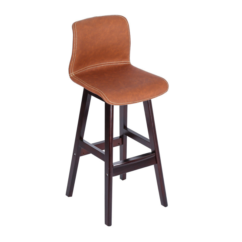 Contemporary Scandinavian PU Leather Bar Stool with Solid Wood Frame, Curved Square Seat and Backrest – Perfect for Dining Room