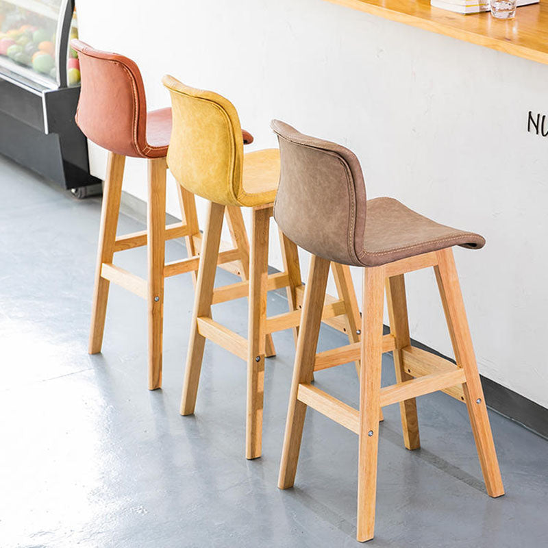 Contemporary Scandinavian PU Leather Bar Stool with Solid Wood Frame, Curved Square Seat and Backrest – Perfect for Dining Room