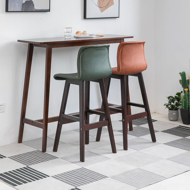 Contemporary Scandinavian PU Leather Bar Stool with Solid Wood Frame, Curved Square Seat and Backrest – Perfect for Dining Room