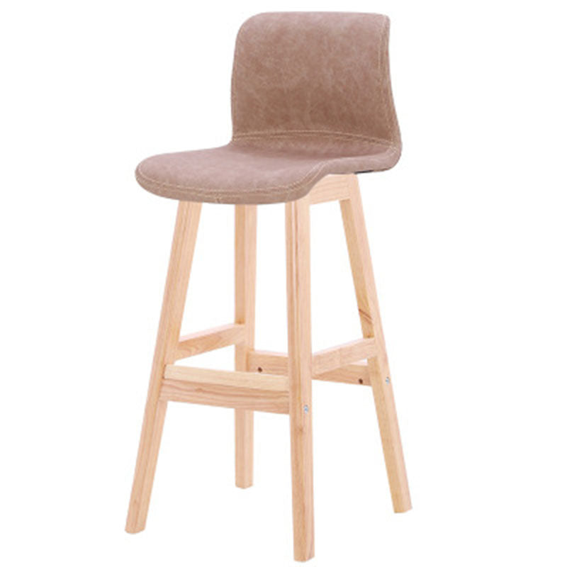 Contemporary Scandinavian PU Leather Bar Stool with Solid Wood Frame, Curved Square Seat and Backrest – Perfect for Dining Room