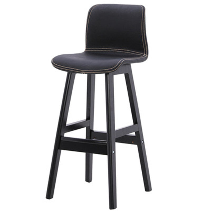 Contemporary Scandinavian PU Leather Bar Stool with Solid Wood Frame, Curved Square Seat and Backrest – Perfect for Dining Room