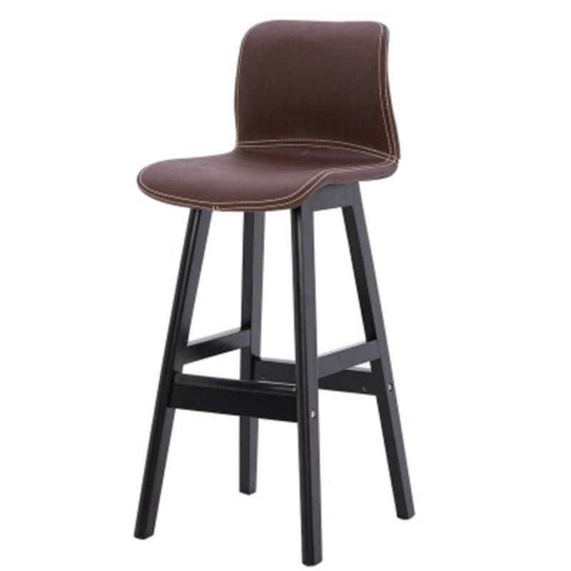Contemporary Scandinavian PU Leather Bar Stool with Solid Wood Frame, Curved Square Seat and Backrest – Perfect for Dining Room