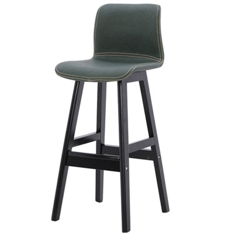 Contemporary Scandinavian PU Leather Bar Stool with Solid Wood Frame, Curved Square Seat and Backrest – Perfect for Dining Room
