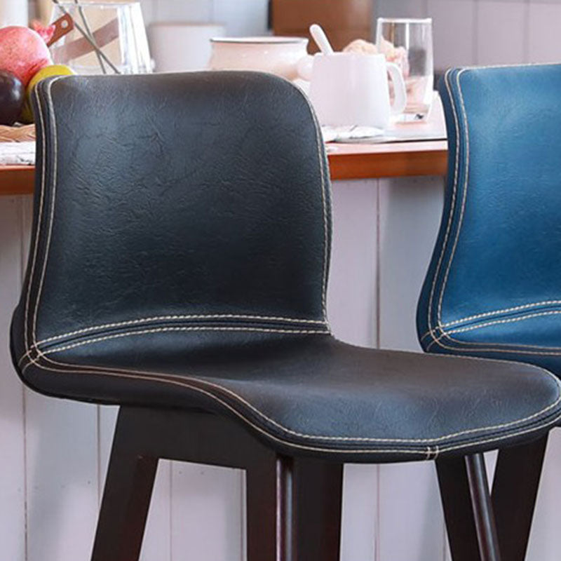 Contemporary Scandinavian PU Leather Bar Stool with Solid Wood Frame, Curved Square Seat and Backrest – Perfect for Dining Room
