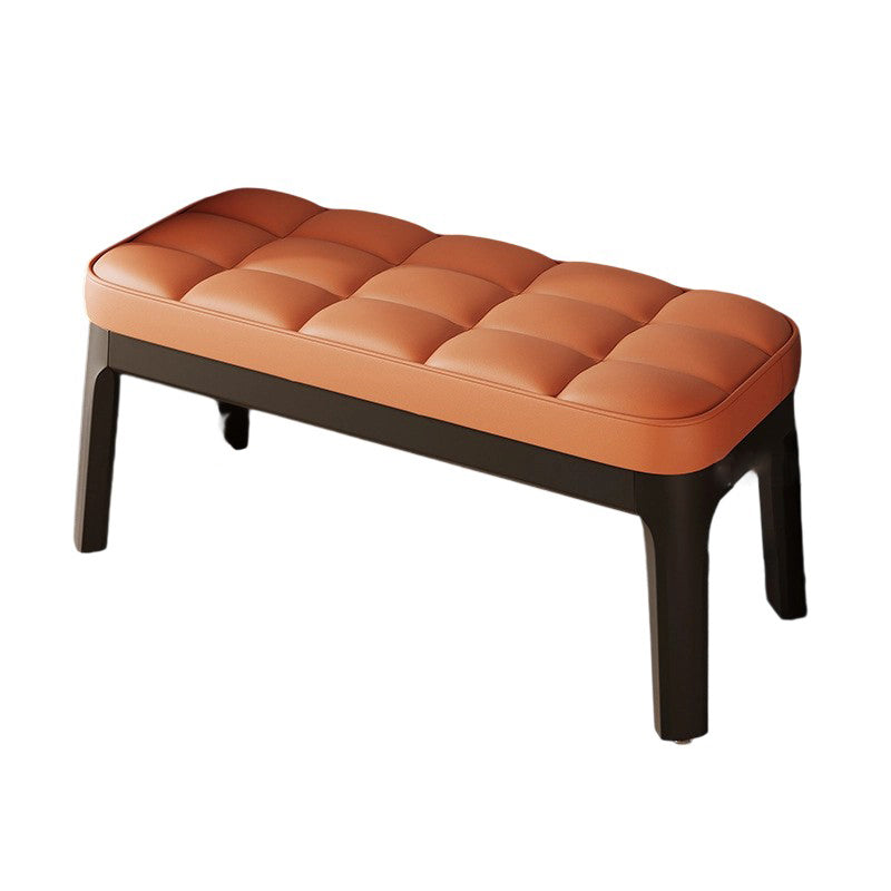 Contemporary Scandinavian PU Leather Upholstered Solid Wood Shoe Bench with Rectangular Grid Design for Entryway & Living Room