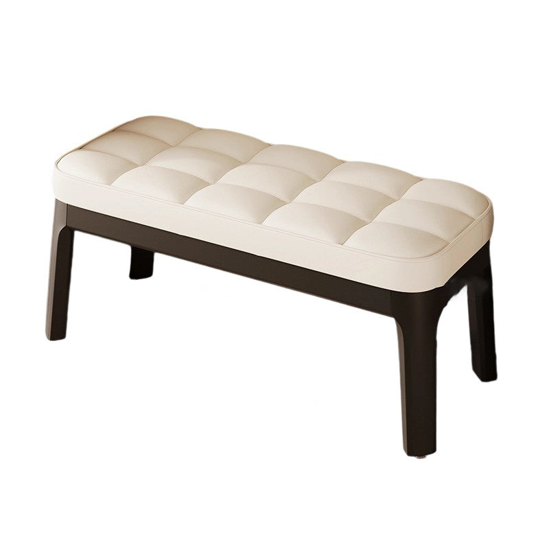 Contemporary Scandinavian PU Leather Upholstered Solid Wood Shoe Bench with Rectangular Grid Design for Entryway & Living Room