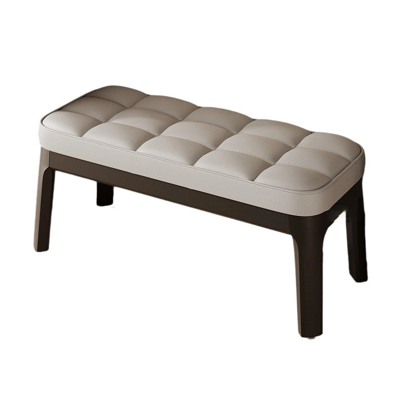 Contemporary Scandinavian PU Leather Upholstered Solid Wood Shoe Bench with Rectangular Grid Design for Entryway & Living Room