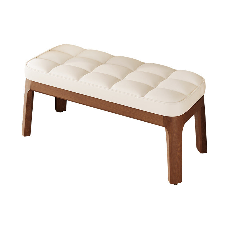 Contemporary Scandinavian PU Leather Upholstered Solid Wood Shoe Bench with Rectangular Grid Design for Entryway & Living Room