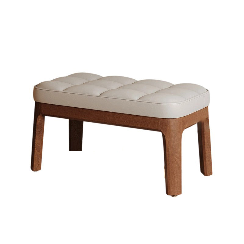 Contemporary Scandinavian PU Leather Upholstered Solid Wood Shoe Bench with Rectangular Grid Design for Entryway & Living Room