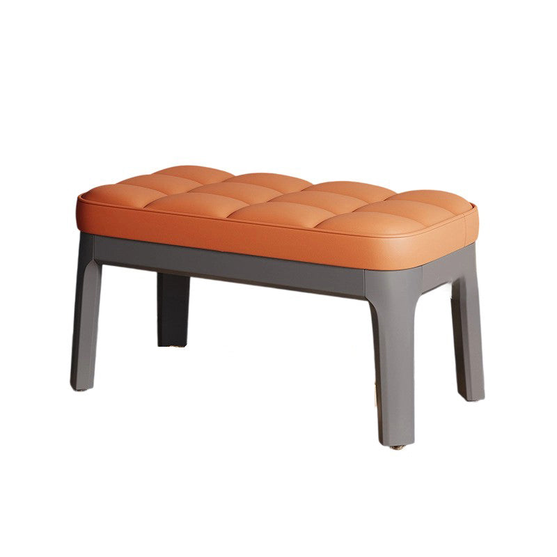 Contemporary Scandinavian PU Leather Upholstered Solid Wood Shoe Bench with Rectangular Grid Design for Entryway & Living Room
