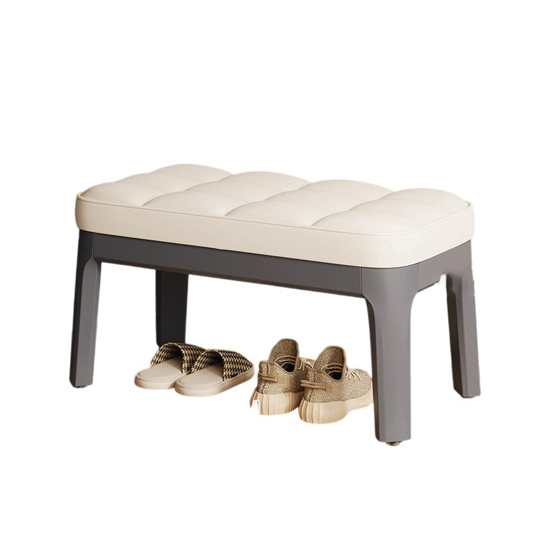 Contemporary Scandinavian PU Leather Upholstered Solid Wood Shoe Bench with Rectangular Grid Design for Entryway & Living Room