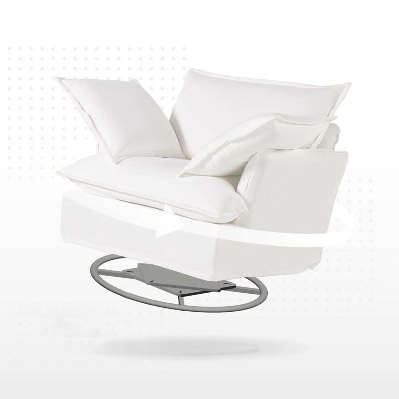 Moonlight White Swivel Birch Wood Accent Chair – Sleek Minimalist Lounge Chair for Living Room or Study