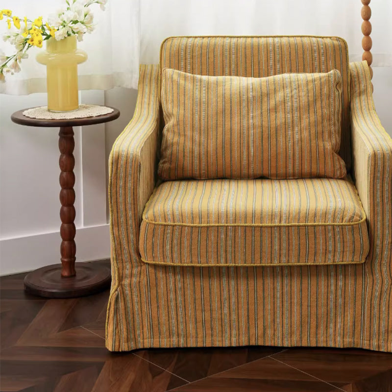 Golden Stripe Cotton-Linen Birch Wood Accent Chair – Sleek Minimalist Retro Lounge for Living Room