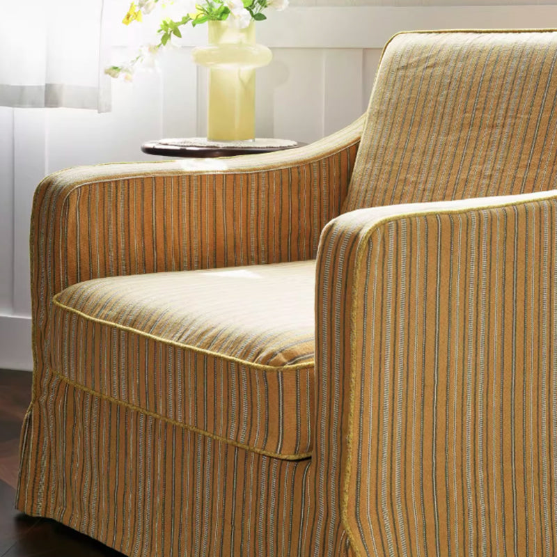 Golden Stripe Cotton-Linen Birch Wood Accent Chair – Sleek Minimalist Retro Lounge for Living Room