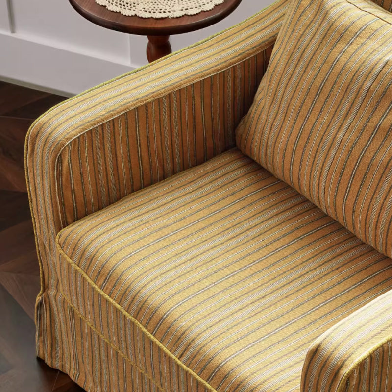 Golden Stripe Cotton-Linen Birch Wood Accent Chair – Sleek Minimalist Retro Lounge for Living Room