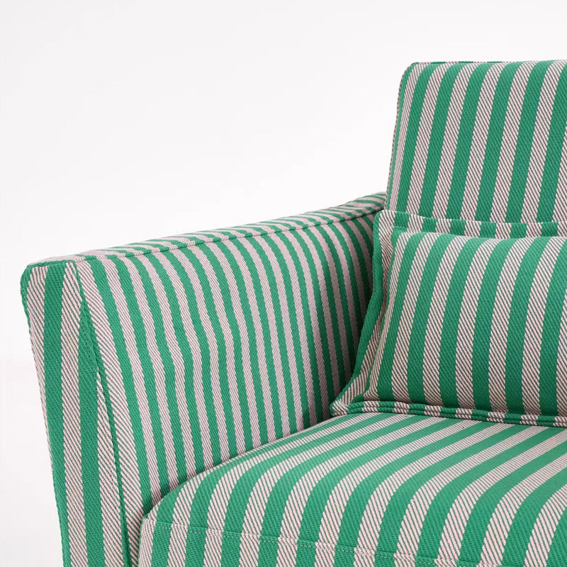 Green & White Stripe Birch Wood Accent Chair – Scandinavian-Style Lounge Chair for Living Room or Study